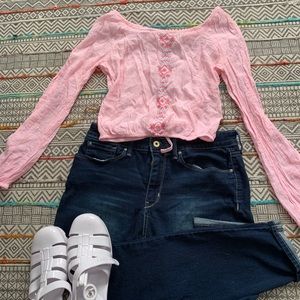Pink long sleeve embroidered top